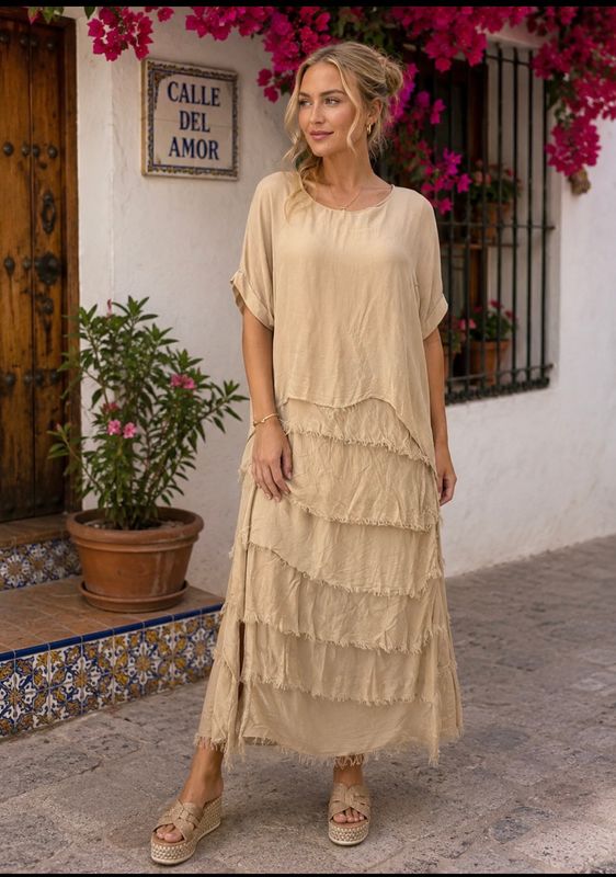 Silk Layered Dress ( champagne)