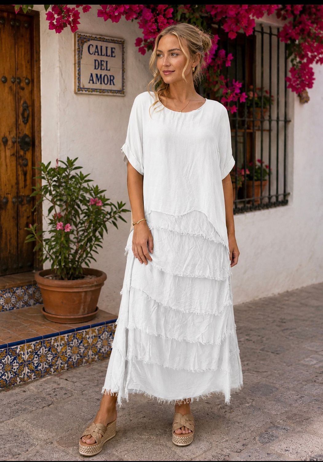 Silk Layered Dress ( white)