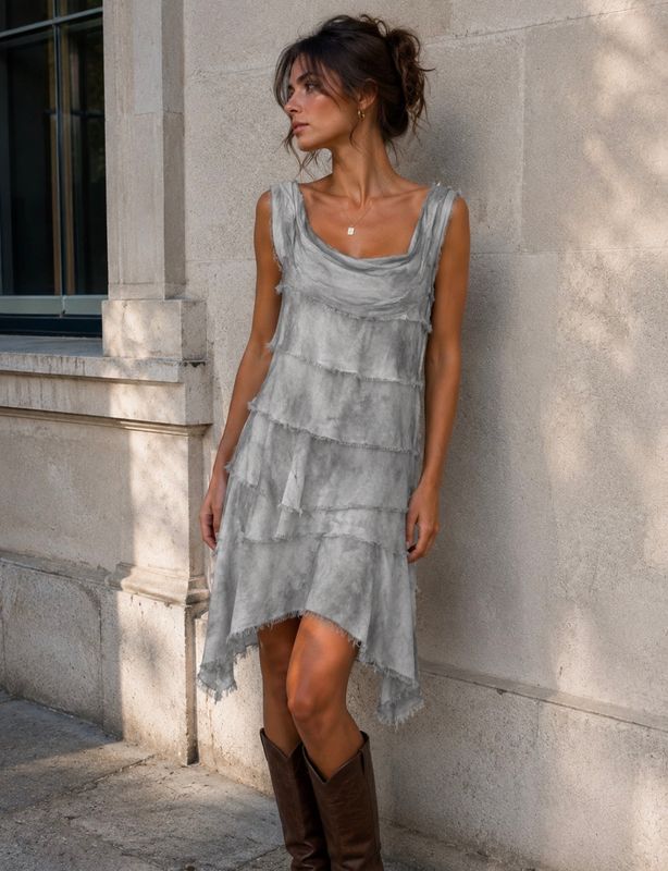 Silver Grey Silk Dress