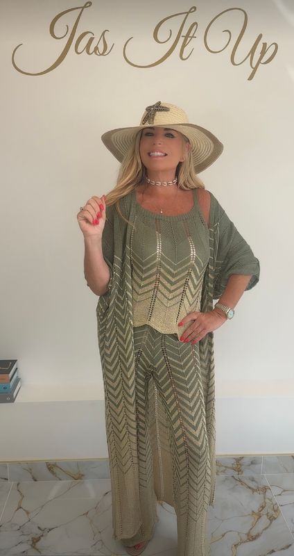 Khaki &amp; Gold Lurex 3 Piece
