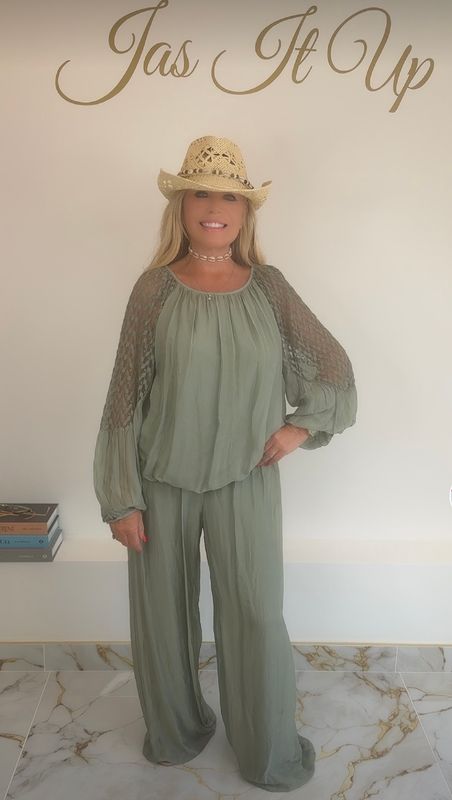 Khaki Lace Silk Set