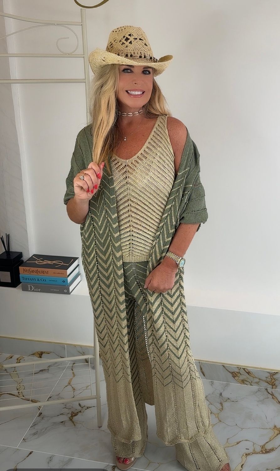 Khaki &amp; Gold Lurex 2 piece Set