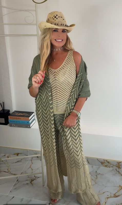 Khaki &amp; Gold Lurex 2 piece Set