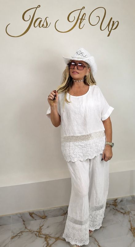 Italian Linen &amp; Sequin Set ( white)