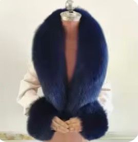 Long Fox Fur Collar &amp; Cuff Set ( navy )