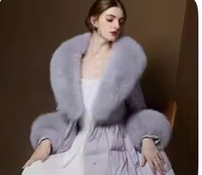 Long Fox Fur Collar &amp; Cuff Set ( gray )