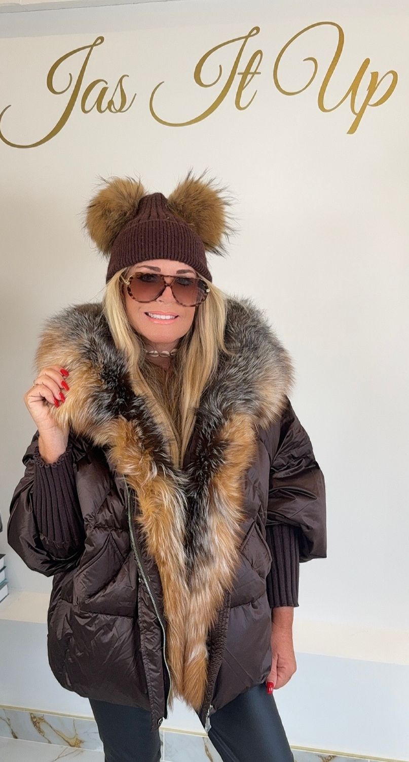 Golden Fox Puffer Jacket ( chocolate )
