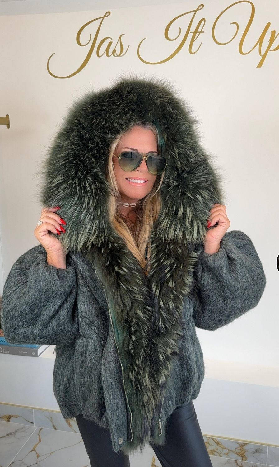 Wool &amp; Down Oversized Jacket ( khaki )