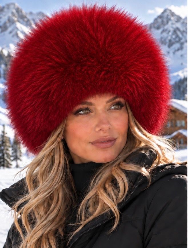 Leather &amp; Fox Hat (red )