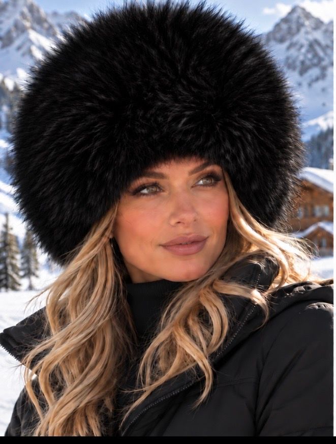 Leather &amp; Fox Fur Hat ( black)