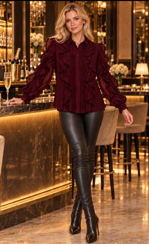 Frill Blouse ( burgundy )