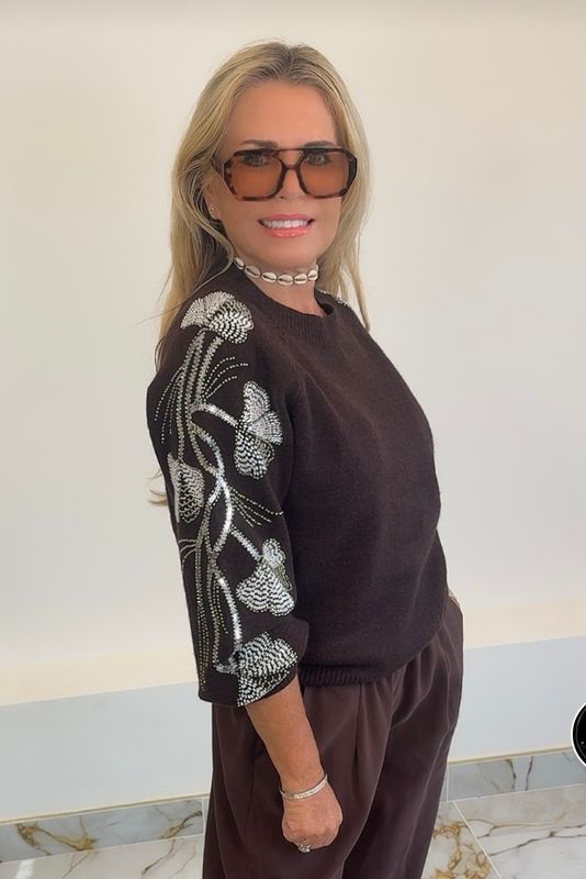 Sequin Sleeve Knit ( chocolate )