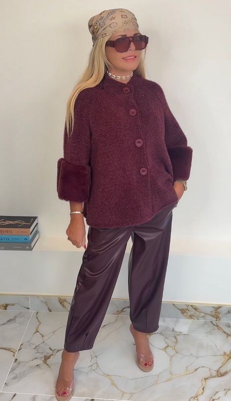 Classic Faux Fur Jacket ( burgundy )