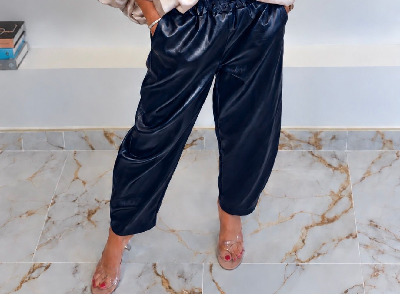 Navy PVC Trousers
