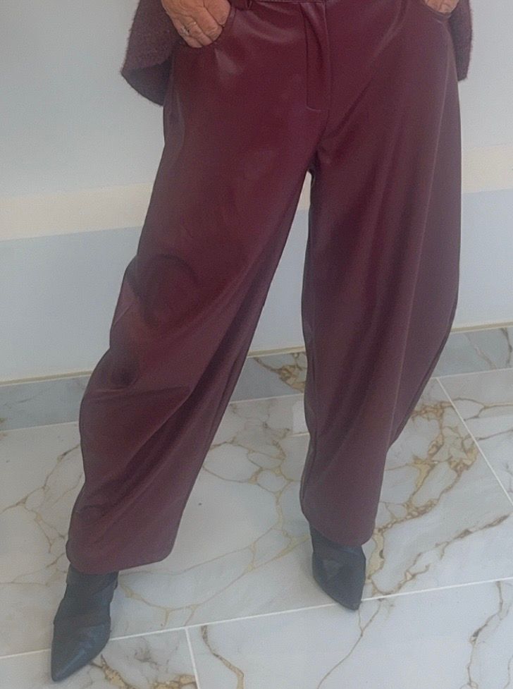 Burgundy PVC Barrel Trouser