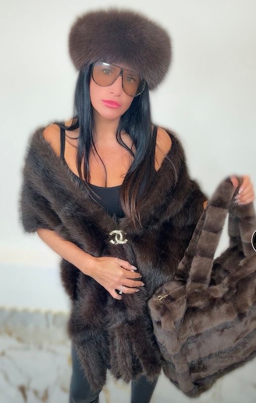 Faux Fur Long Scarf ( dark brown)