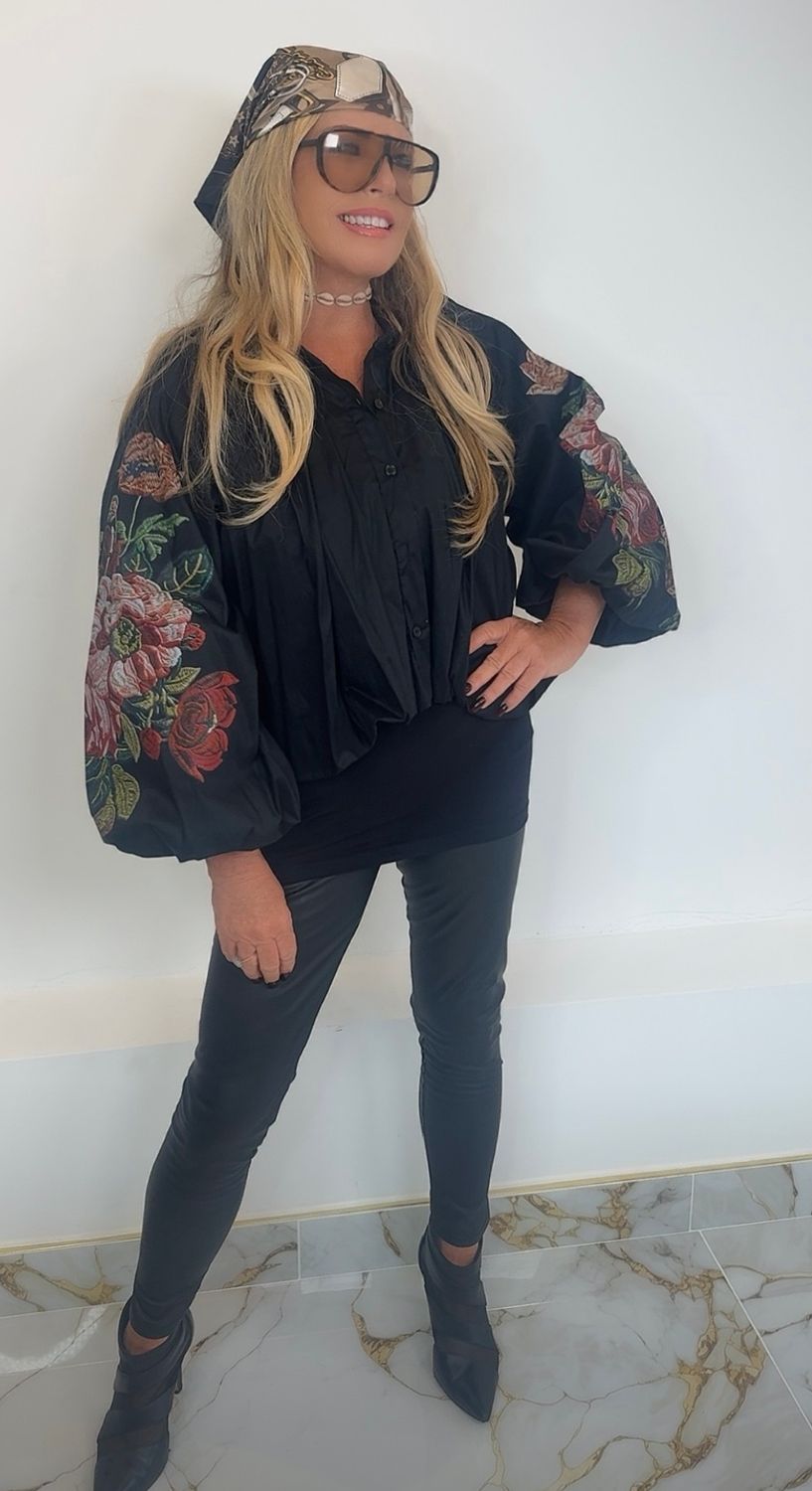 Puff Sleeve Blouse ( black )
