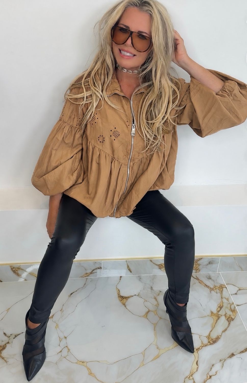 Puff Ball Blouse ( tan)
