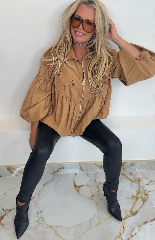 Puff Ball Blouse ( tan)