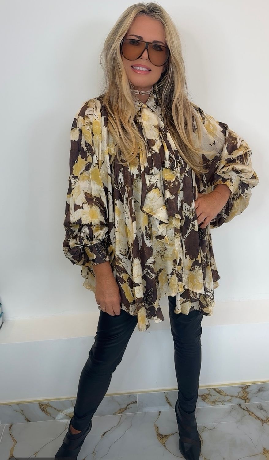 Bow Blouse ( lemon &amp; brown)