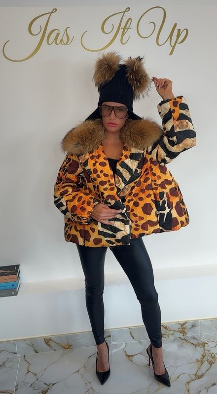 Animal Print Puffer With Raccoon