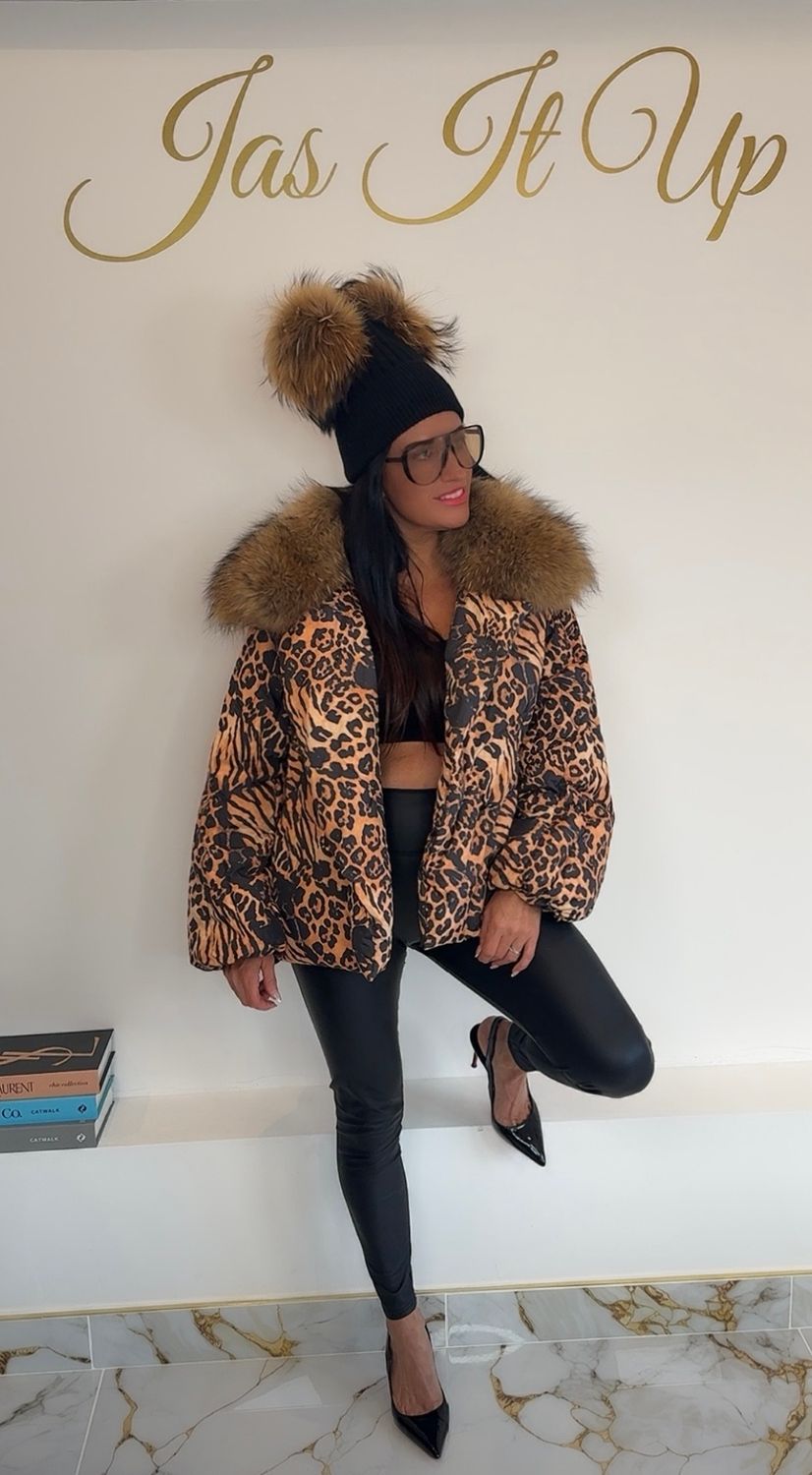 Animal Print Puffer With Raccoon