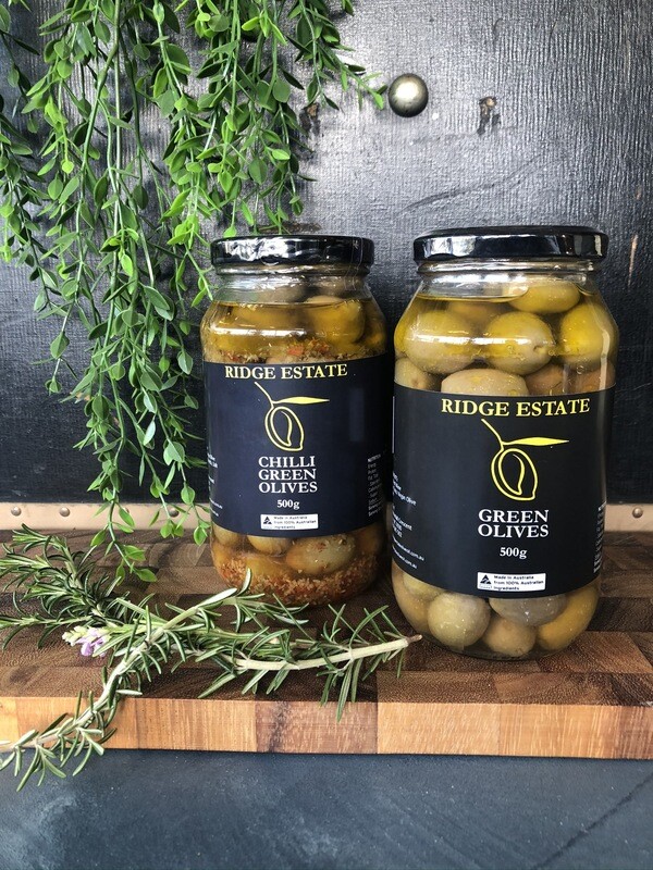 Chilli Green Olives (Jar) - Ridge Estate
