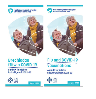 Brechiadau'r Ffliw a COVID-19  - Canllaw i oedolion hydref/gaeaf 2022-23. | Flu and COVID-19 vaccinations - A guide for adults autumn/winter 2022-23.