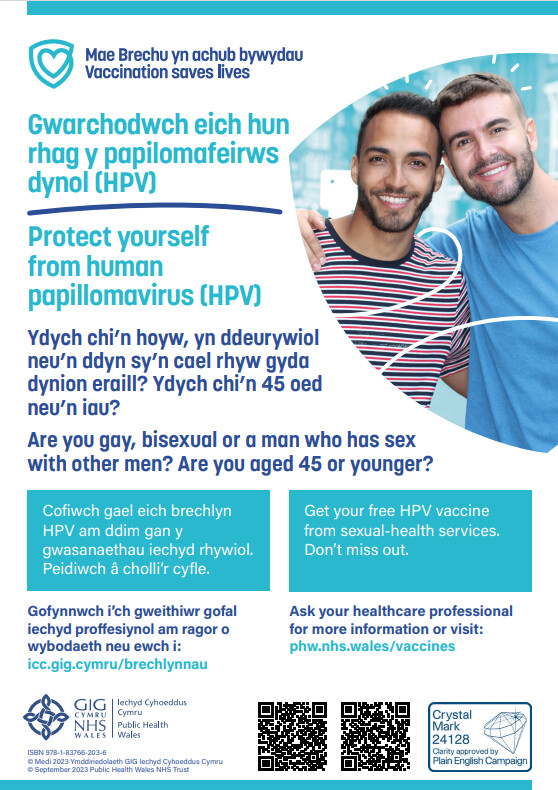 Poster Gwarchodwch eich hun rhag y papilomafeirws dynol (HPV) / Protect yourself from human papillomavirus (HPV) poster
