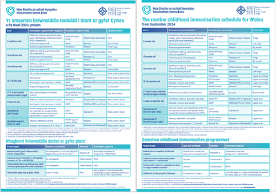 Trefn imiwneiddio arferol gyflawn ar gyfer Cymru 2024/Complete Routine Immunisation Schedule 2024
