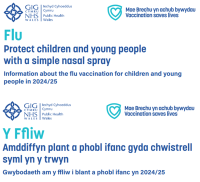 Amddiffyn plant a phobl ifanc gyda chwistrell syml yn y trwyn​ | ​Protect children and young people with a simple nasal spray Print Bras / Large Print