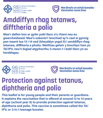 Print bras - Amddiffyn rhag tetanws, difftheria a polio | Large Print - Protection against tetanus, diphtheria and polio