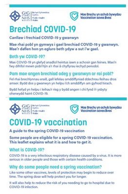 Brechiad COVID-19 Canllaw i frechiad COVID19 y gwanwyn Print Bras | COVID-19 Vaccination A guide to the spring COVID-19 vaccination Large Print