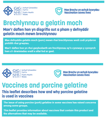 (Argraffu)Taflen wybodaeth brechlynnau a gelatin moch | Vaccines and porcine gelatine Fact Sheet (Print)
