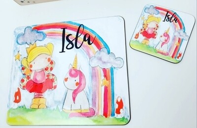 Fairy and unicorn placemat and coaster set