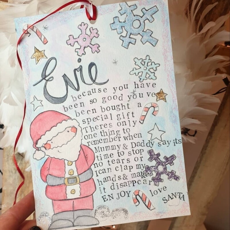 Special hand drawn and hand stamped custom christmas a5 card or tag