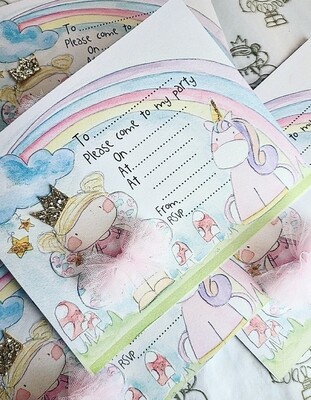 Fairy and unicorn birthday invitations