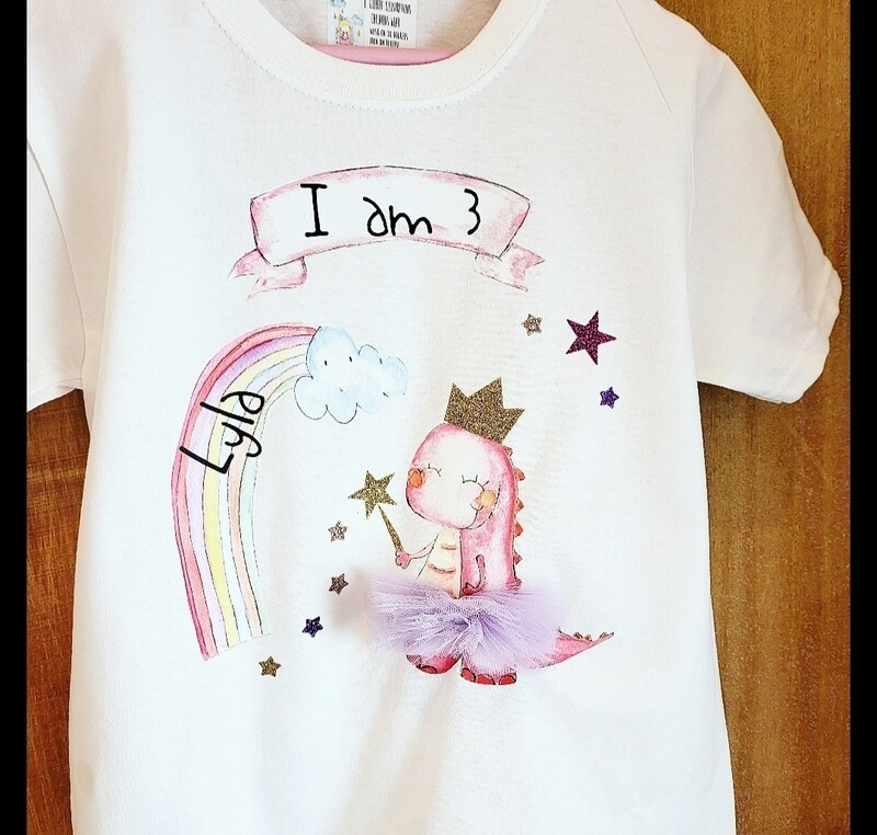 Girls Dinosaur Birthday Custom T-Shirt