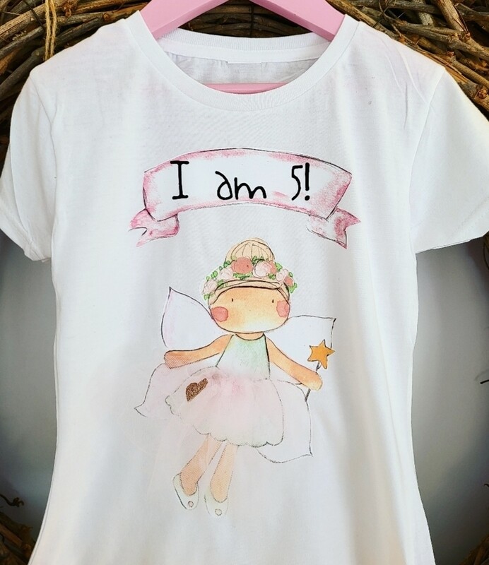 personalised fairy birthday t shirt featuring a fairy with 3d skirt , pink and girls