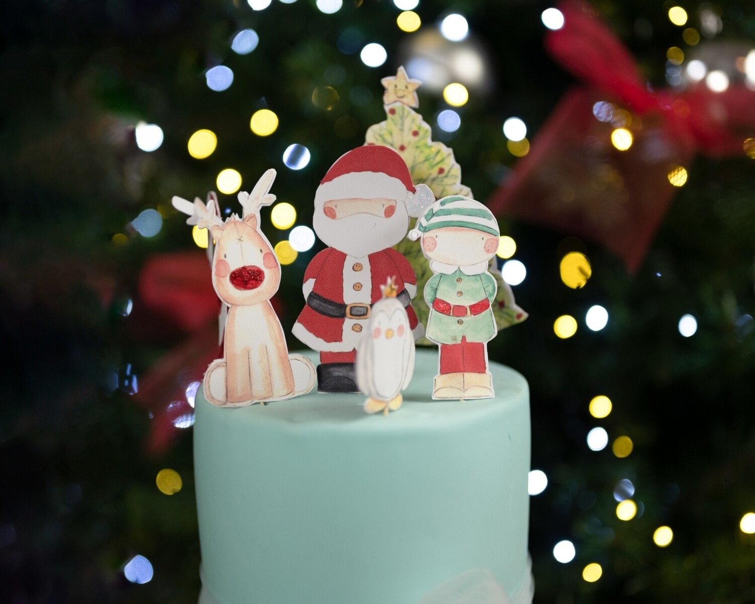 santa and friends christmas cake topper set