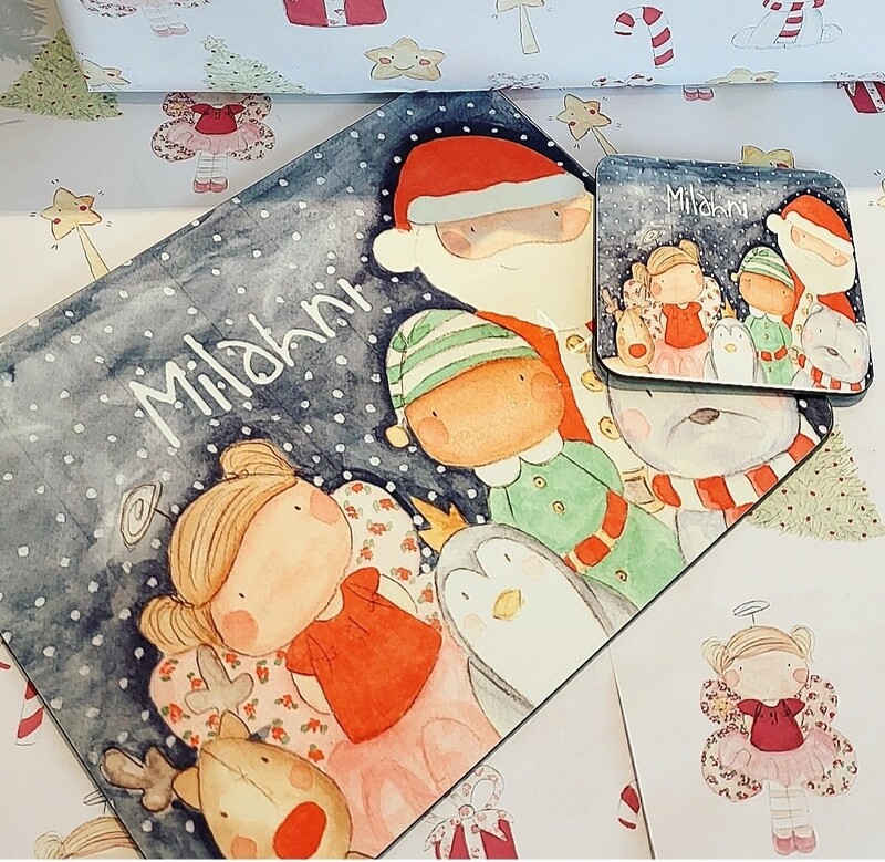 Santa and friends placemat and coaster set Santa and friends placemat and coaster set