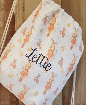 Ballerina Bunny linen drawstring bag
