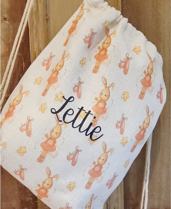 Ballerina Bunny Linen Drawstring Bag