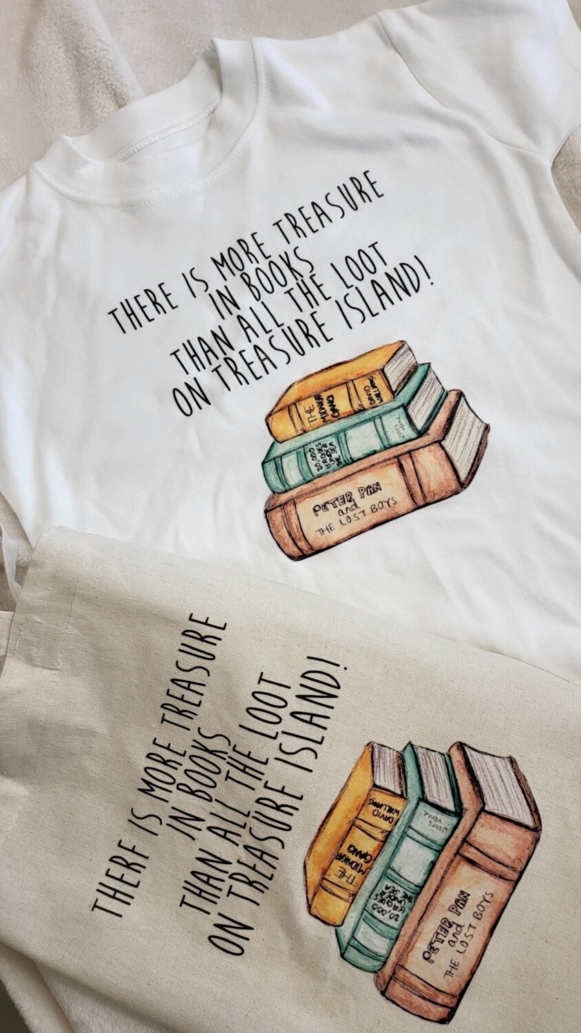 Treasure in books t shirt with matching bag 
