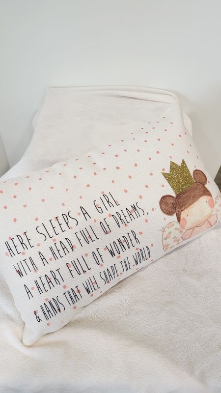 Here sleeps a girl quote cushion