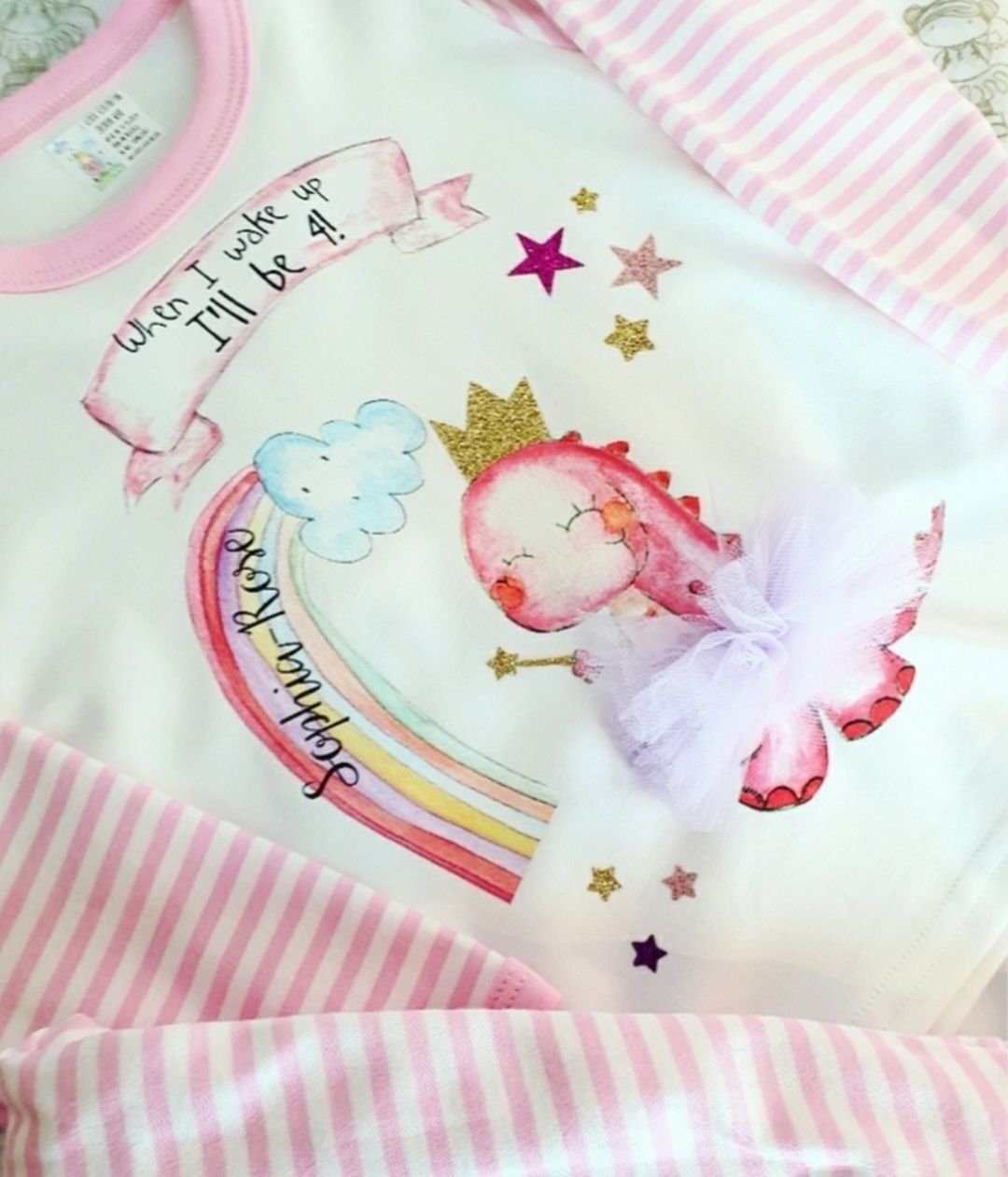Personalised girls Dinosaur birthday pyjamas-custom name and age sleepwear