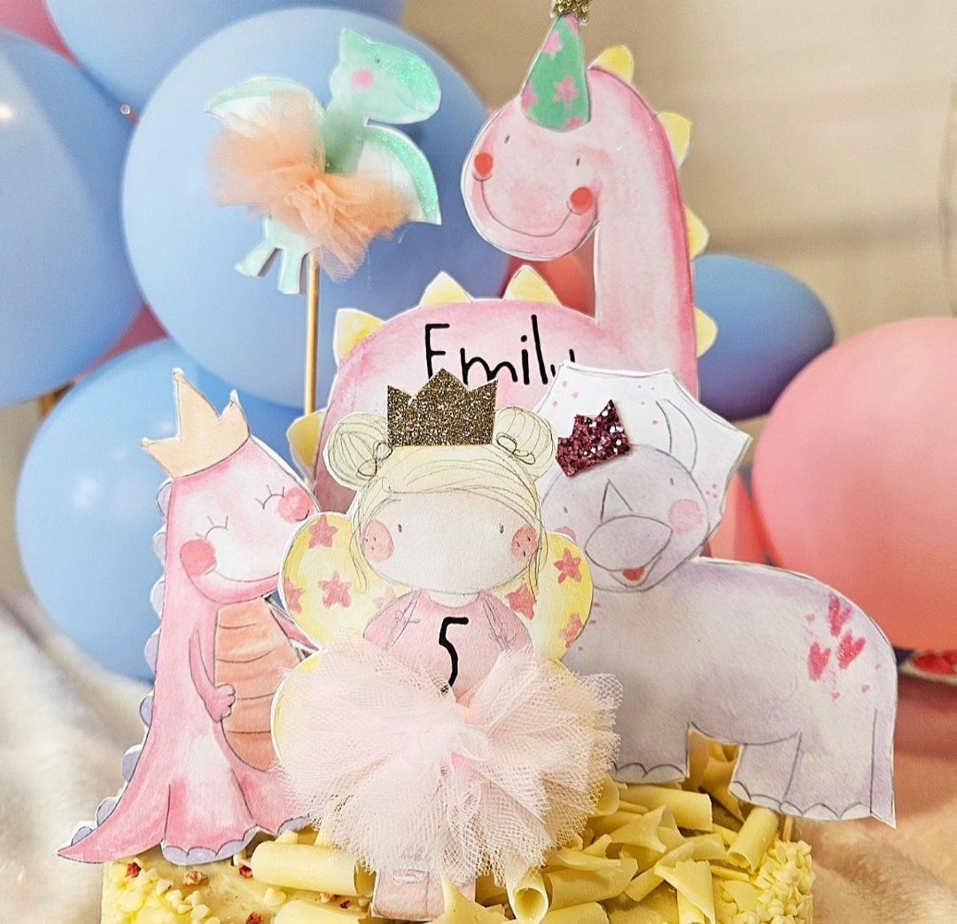 Personalised girls dinosaur cake topper