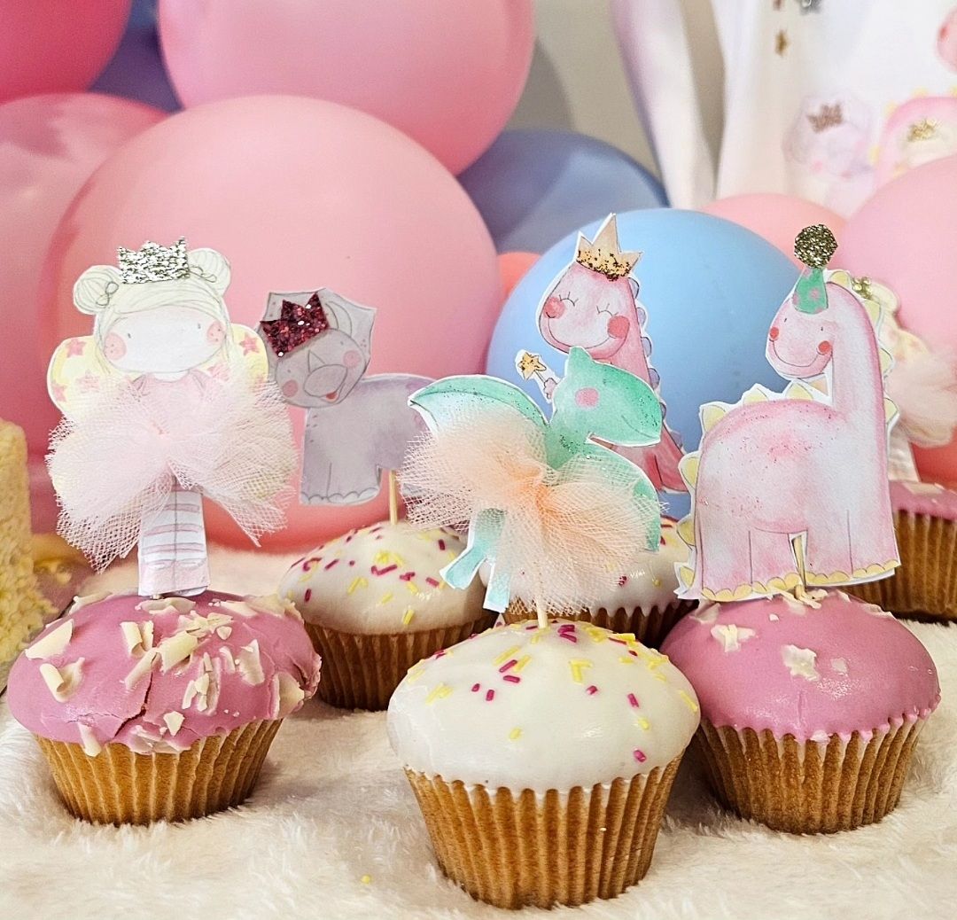 Girls Dinosaur Cupcake Toppers