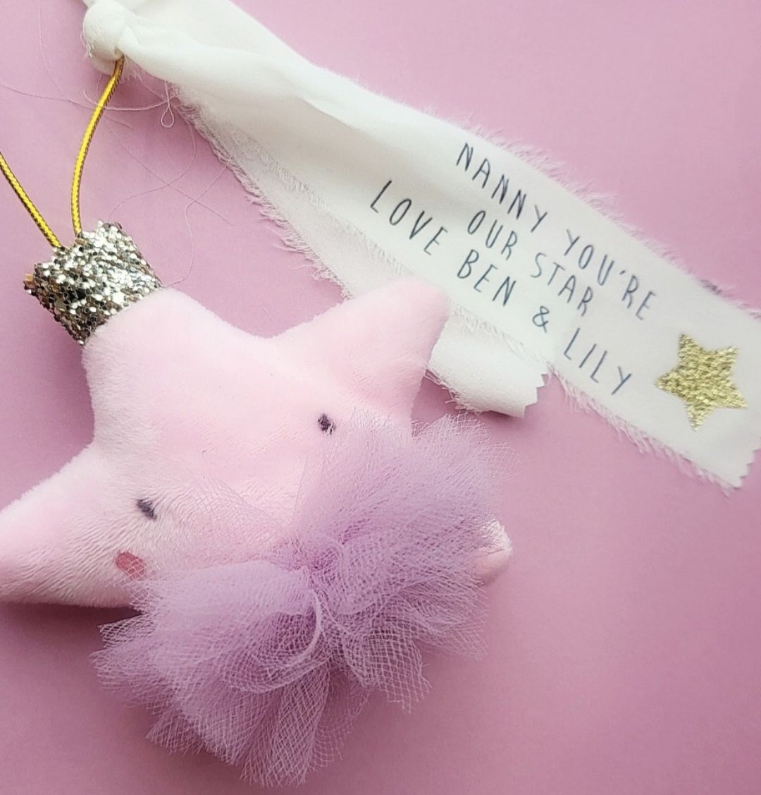 Hanging Pink Star with Personalised Tag