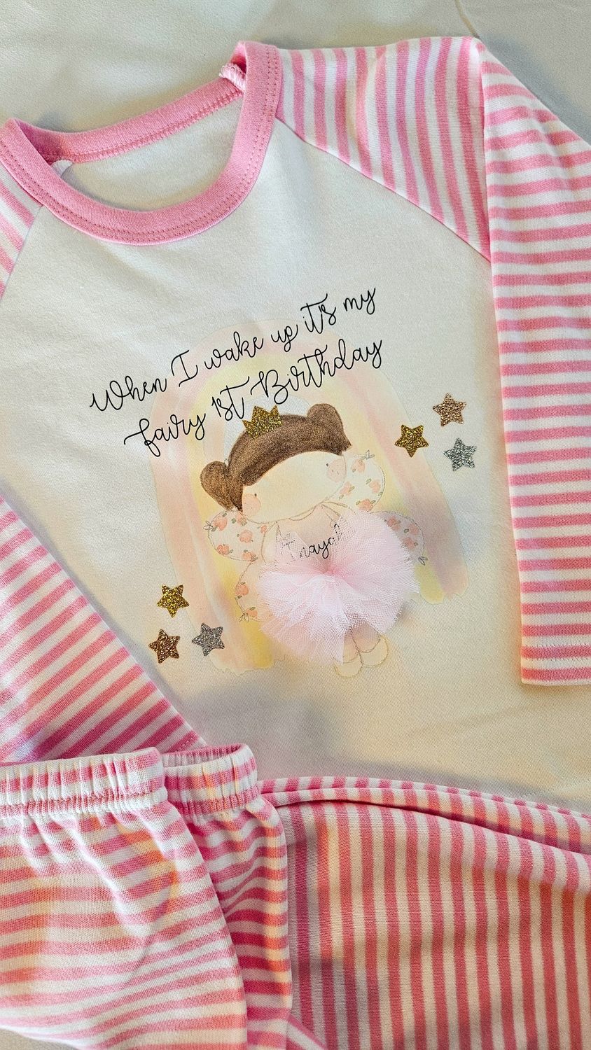Personalised Fairy First Birthday Pyjamas – Girls Fairy birthday pyjamas